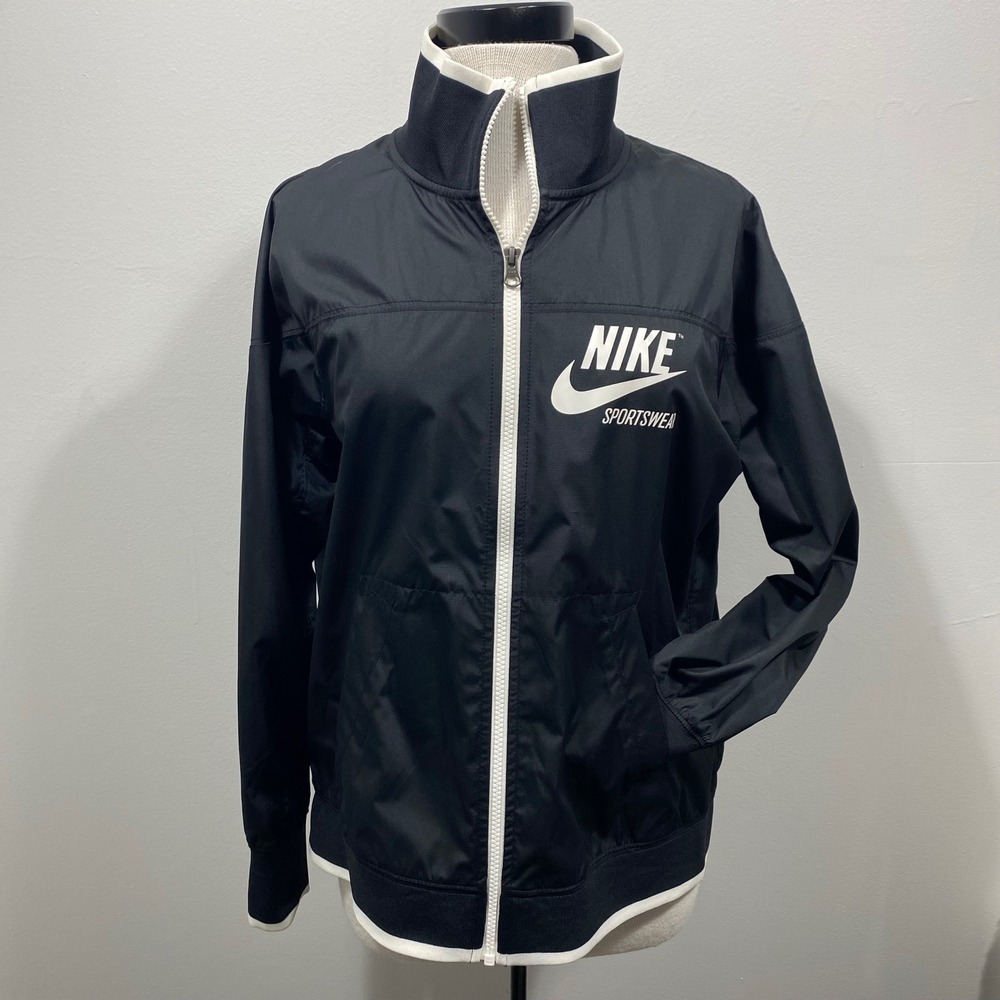 Nike Sportswear Jacket Black White Zip Up‎ Athletic Activewear Women's M
